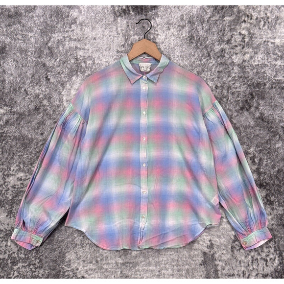 Forte Forte Top 1 / Small Womens Colorful Plaid Boxy Cotton Woven Button Shirt - Picture 1 of 8
